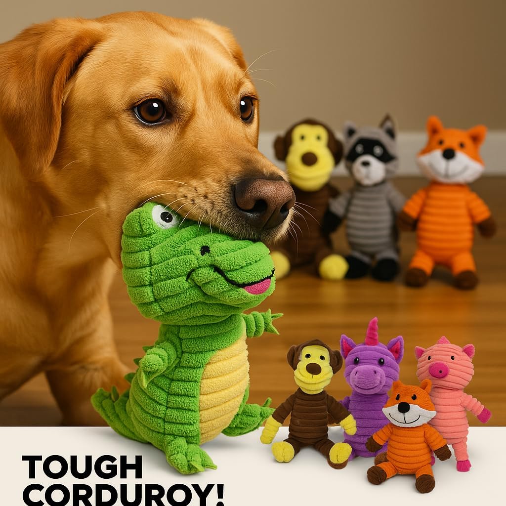 Jalousie Plush Toys Assortment Value Bundle Puppy Pet Mutt Squeak Toy for Medium Large Dogs (5 Pack Corduroy) - view 3