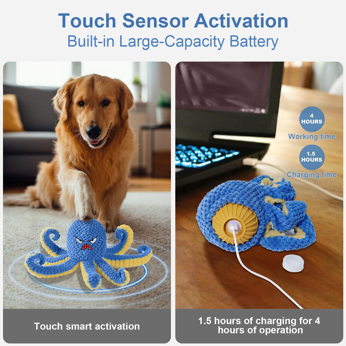 Interactive Dog Toys Octopus,Durable Automatic Jumping Dog Toy to Keep Them Busy,Squeaky Moving Tug of War Dog - view 4