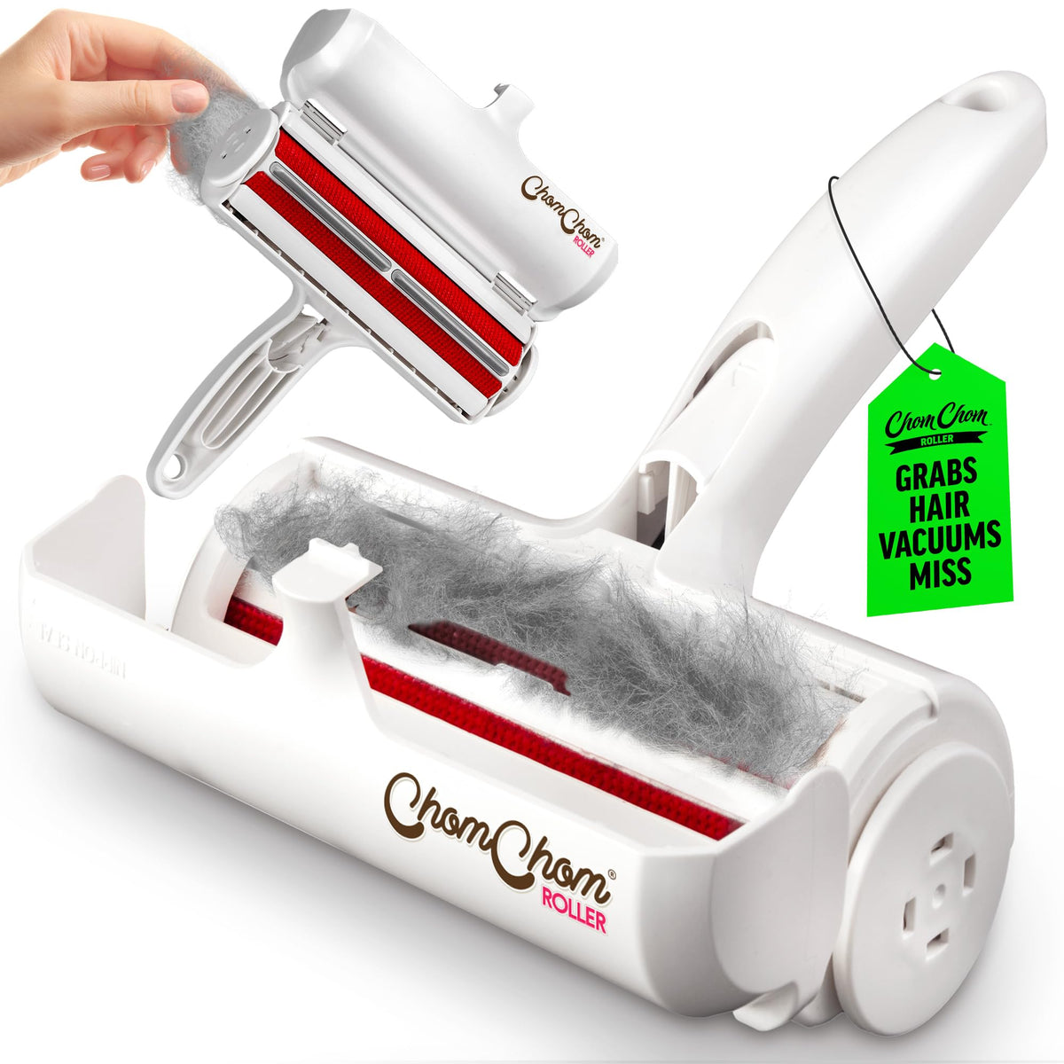 ChomChom Roller Pet Hair Remover – Original Size Reusable Lint Roller for Cat & Dog Hair on Furniture, Couch, 