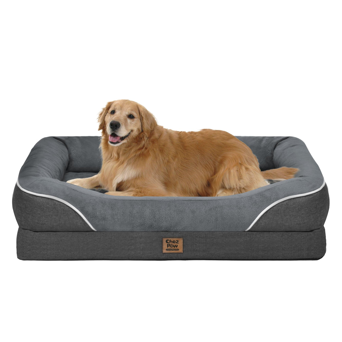 Washable Orthopedic Large Dog Bed - Removable Orthopedic Foam Dogs Beds with Bolsters Waterproof Large Dog Bed