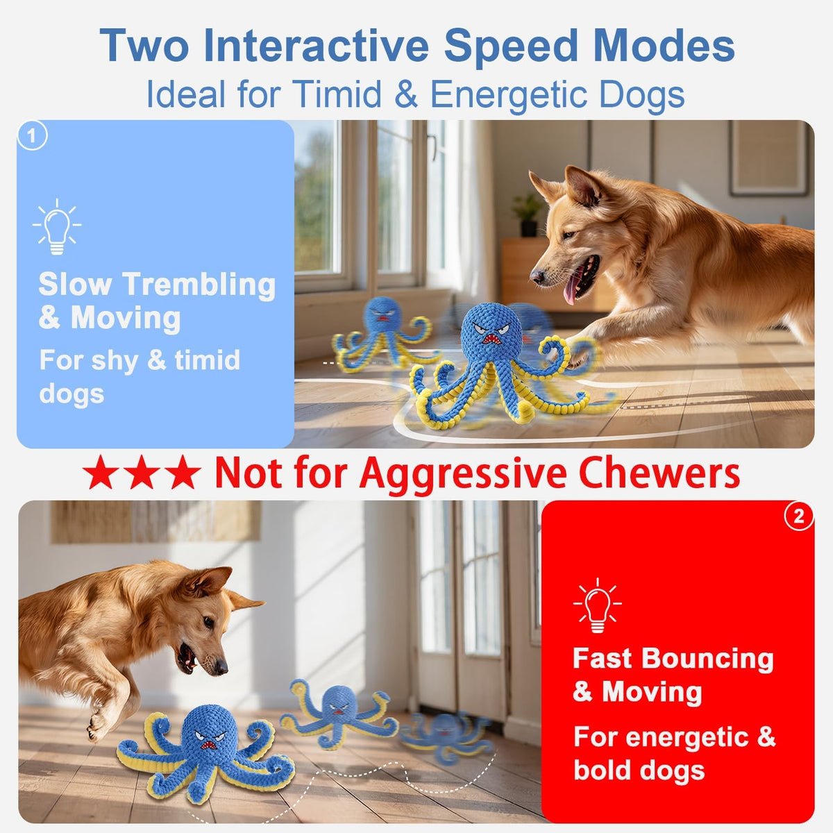 Interactive Dog Toys Octopus,Durable Automatic Jumping Dog Toy to Keep Them Busy,Squeaky Moving Tug of War Dog - view 2