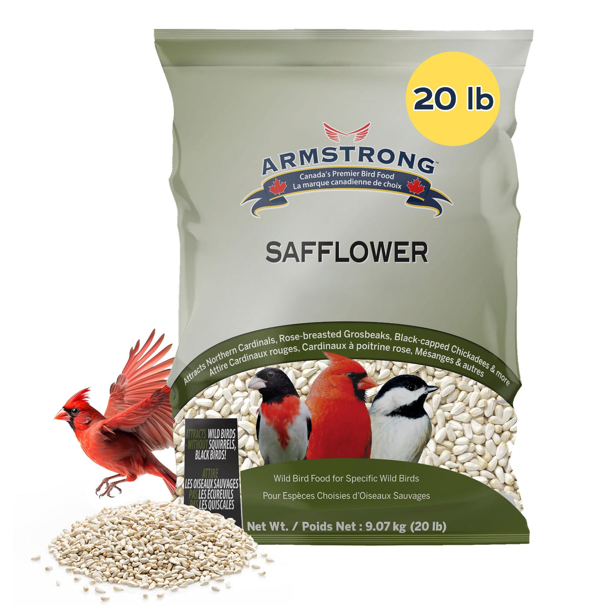 Armstrong Wild Bird Food Safflower Bird Seed, 20 Pounds - for Northern Cardinals, Rose-Breasted Grosbeaks and 
