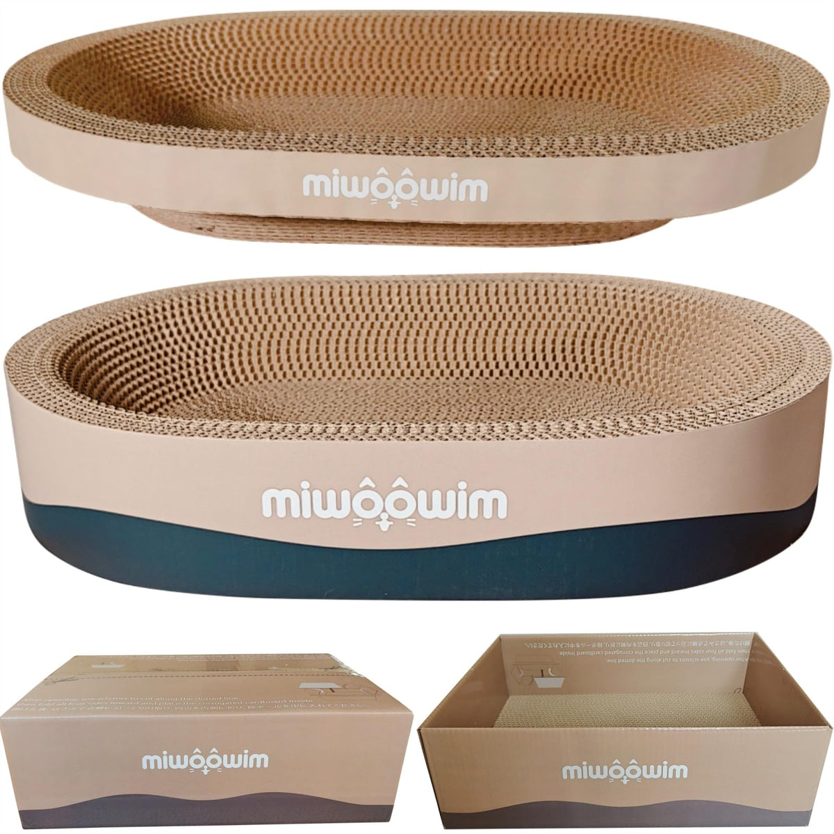 3PSC Cat Scratcher Cardboard, Oval Cat Scratch Pad Bowl Nest for Indoor Cats, Round Cat Scratching Board Corru