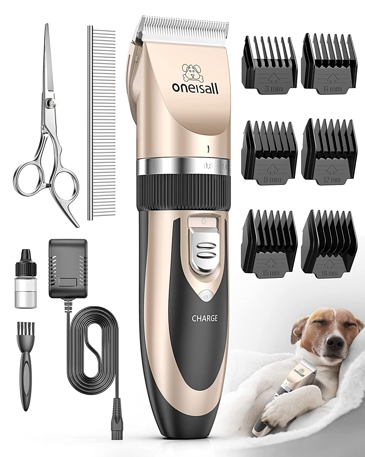 oneisall Dog Clipper Low Noise, Dog Grooming Kit with Rechargeable, Pet Shaver Cordless Electric Quiet Hair Cl