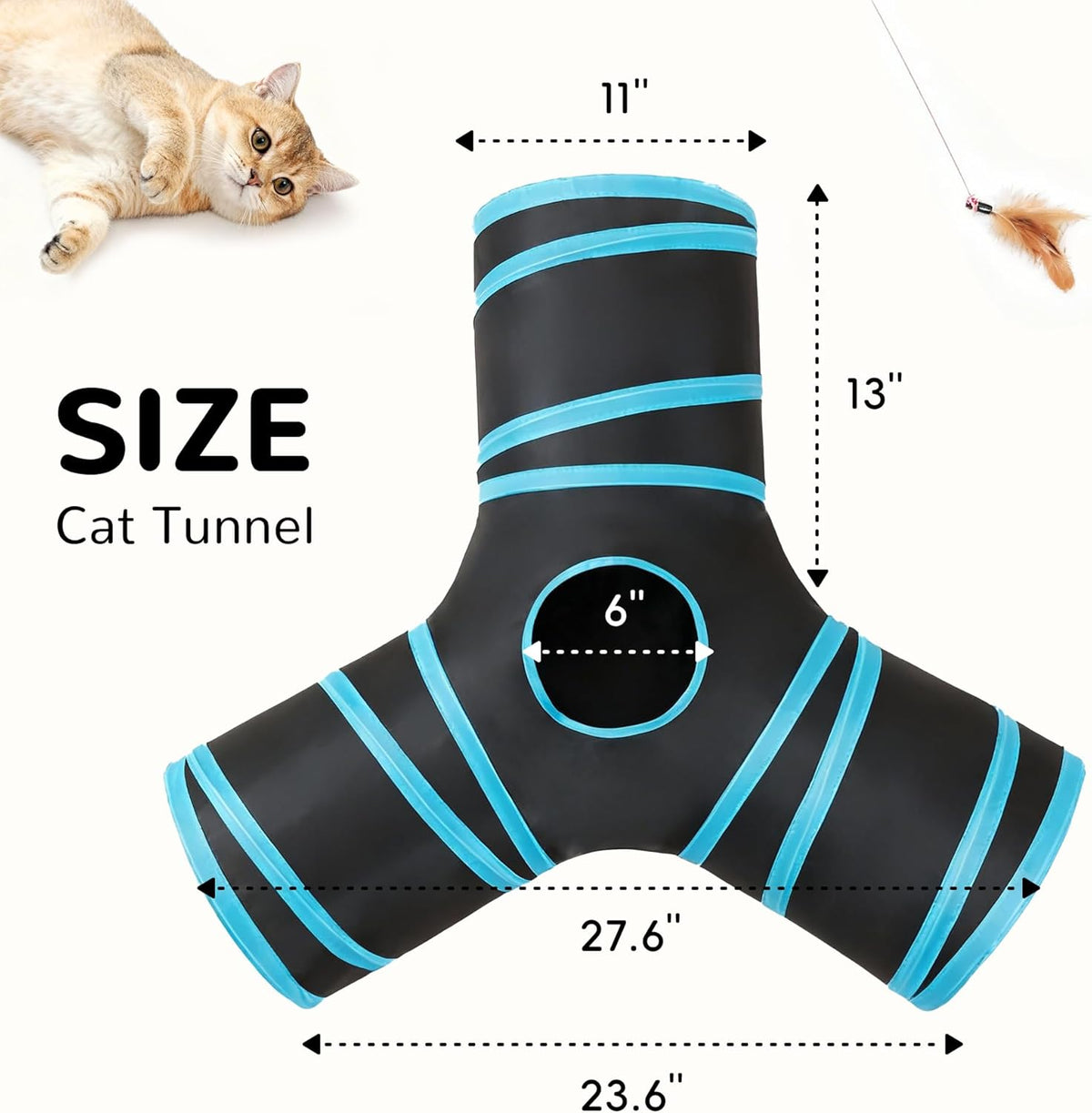 Tempcore Pet Cat Tunnel Tube Cat Toys 3 Way Collapsible, Tunnels for Indoor Cats，Kitty Bored Peek Hole Toy Bal - view 2