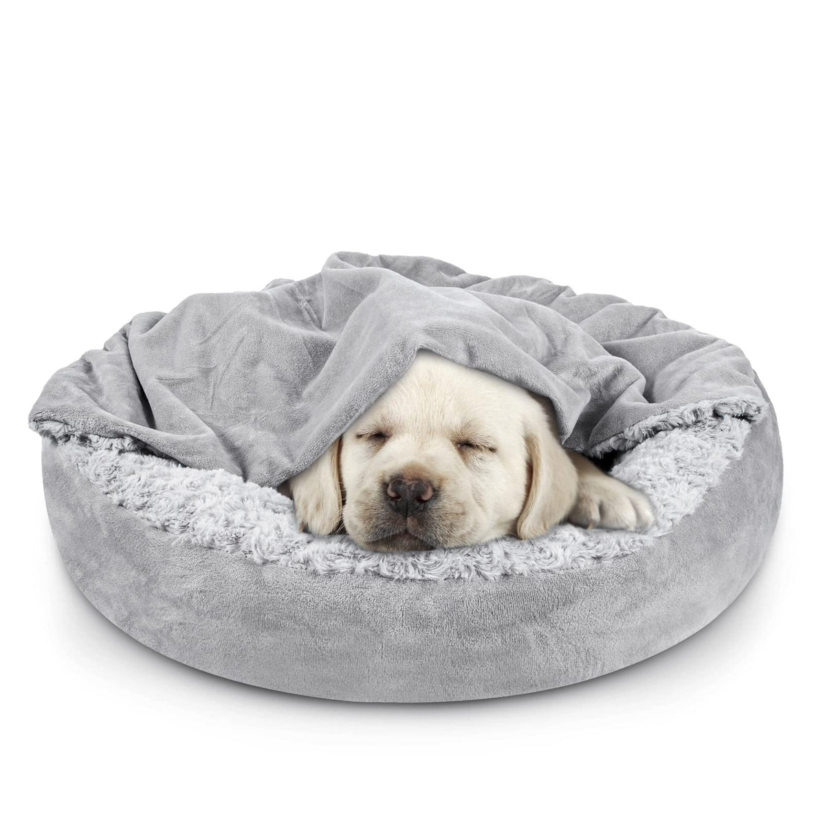 JOEJOY Small Dog Bed Cat Bed with Hooded Blanket, Cozy Cuddler Luxury Puppy Pet Bed, Donut Round Calming Anti-
