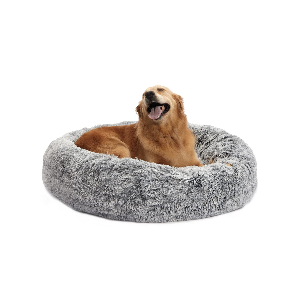 Bedfolks Calming Donut Dog Bed, 36 Inches Round Fluffy for Large Dogs, Anti-Anxiety Plush, Machine Washable (D