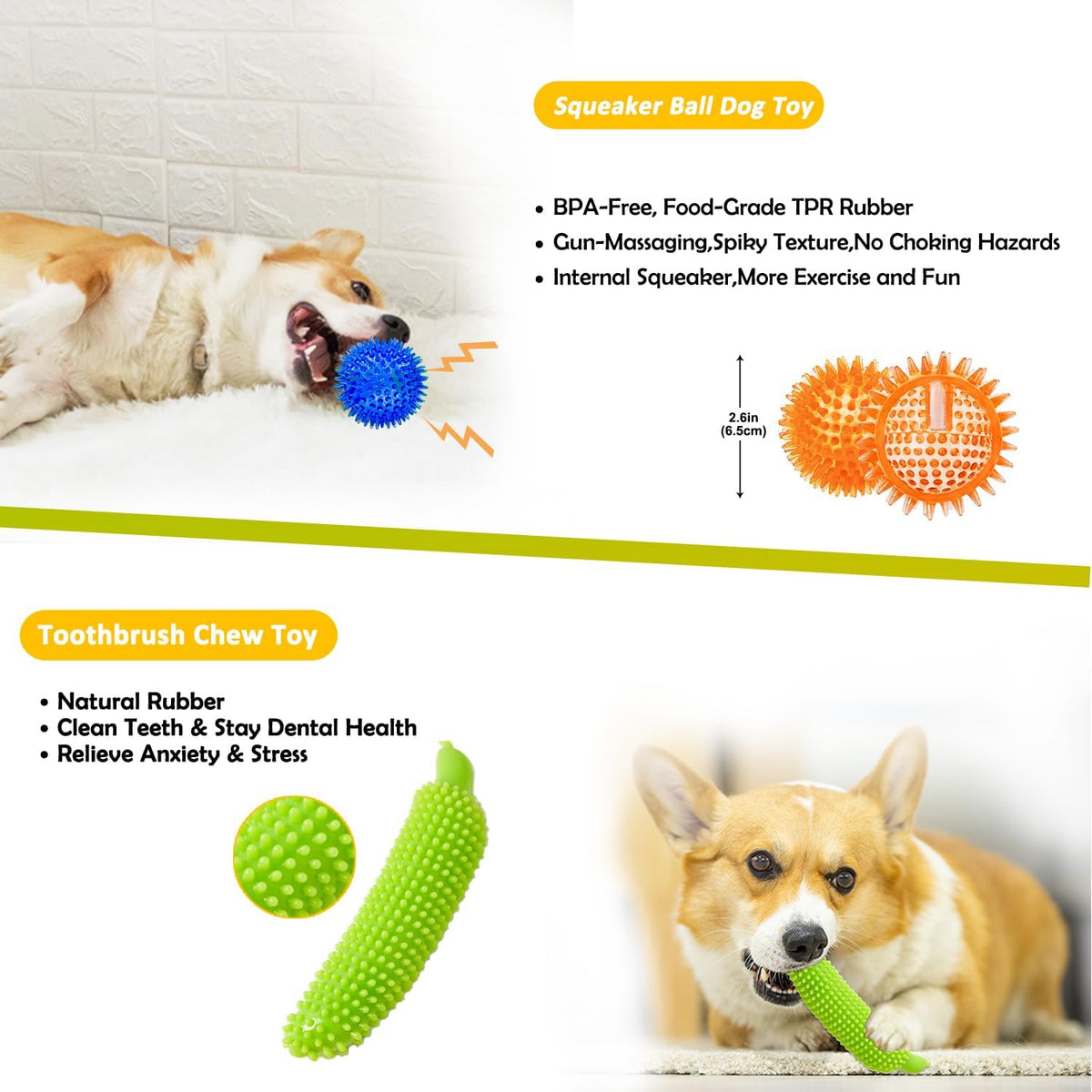 Dog Toys 25 Pack for Fun and Teeth Cleaning, Puppy Chew Toys Pack with Squeak Plush Toy,Squeaky Toy Balls,Tug  - view 3