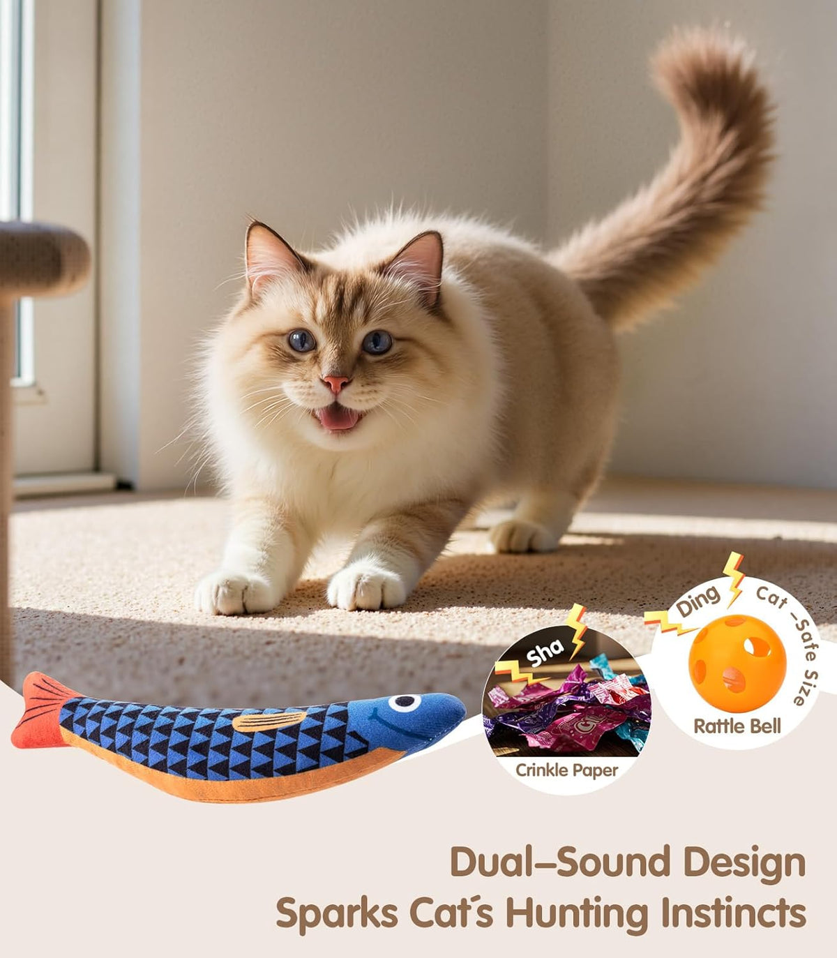 Cat Toys with[5000mg A+Natural Catnip &Silvervine] [Baby Grade] Interactive Soft Chew Kicker Cat Toys for Indo - view 3