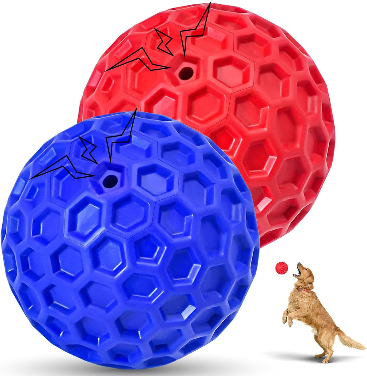 CHEODIN 2 Pack Indestructible Squeaky Dog Balls for Aggressive Chewers, Interactive Dog Toys for Teething, Rel