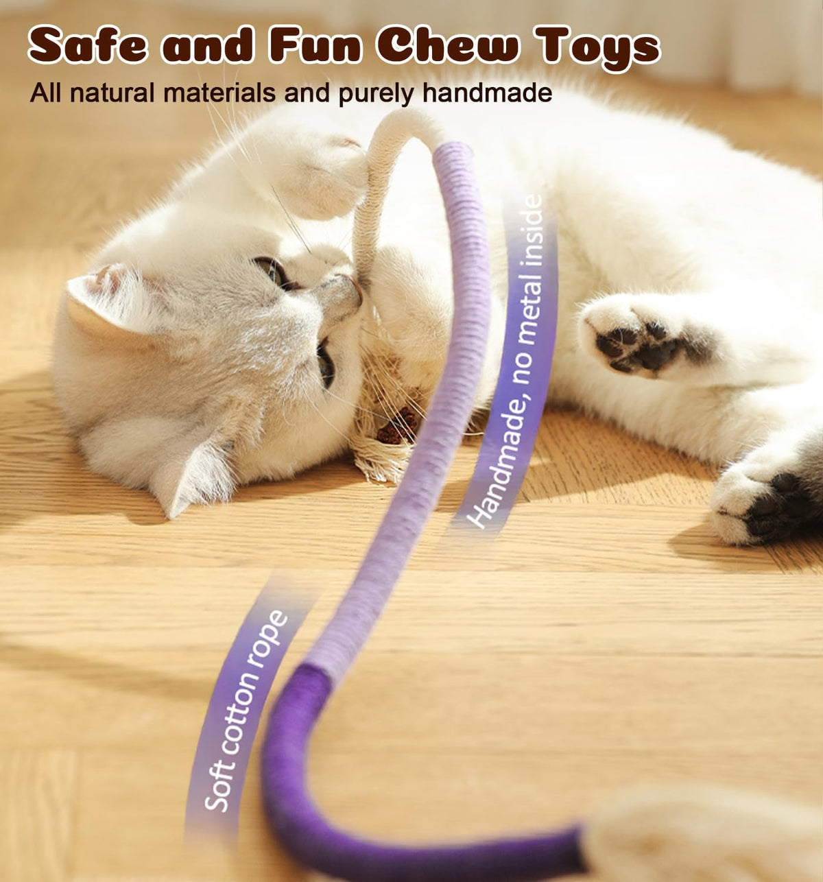 Dgerp Cat Chew Ropes 4Pcs, Cat Toys for Indoor Cats with Refillable Natural Catnip, Safe Teeth Cleaning Chew T - view 3