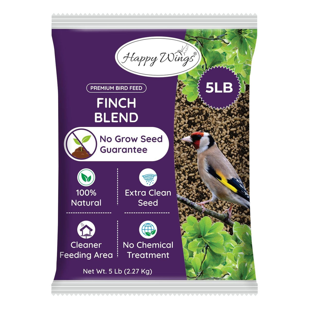 Happy Wings Finch Blend Bird Food - Mix of Sunflower Hearts/Kernels and Nyjer, 5 Pounds - No Grow Seed - For W