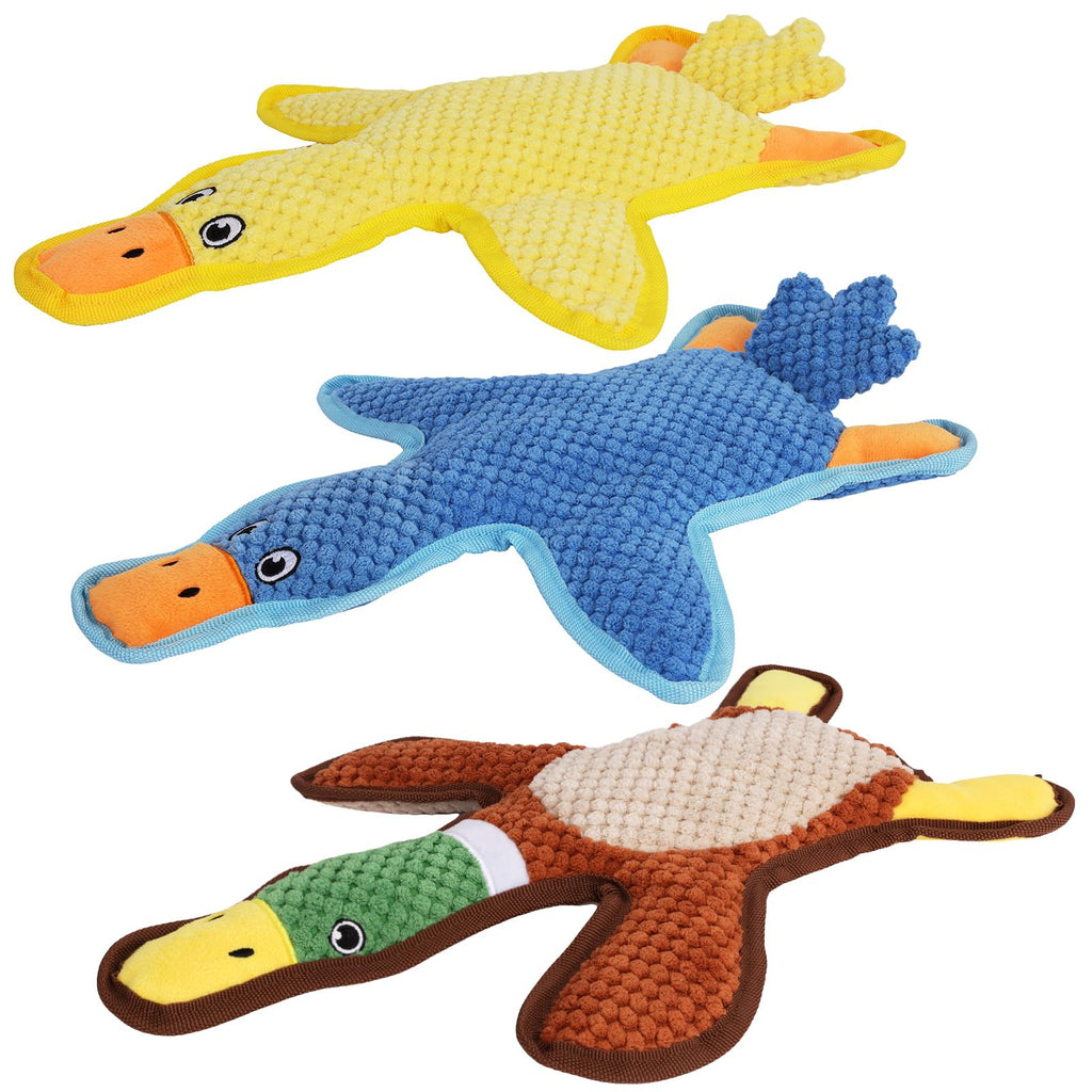 Dog Toys 3-Pack Cute Duck Shapes Puppy Toys No-Stuffing Squeaky and Crinkle Interactive Dog Chew Toy for Small