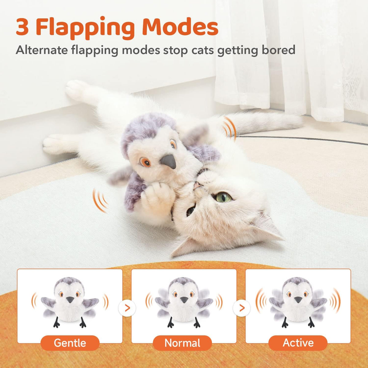 Potaroma Cat Toys Flapping Bird (No Flying), Lifelike Sandpiper Chirp Tweet, Rechargeable Touch Activated Kitt - view 3