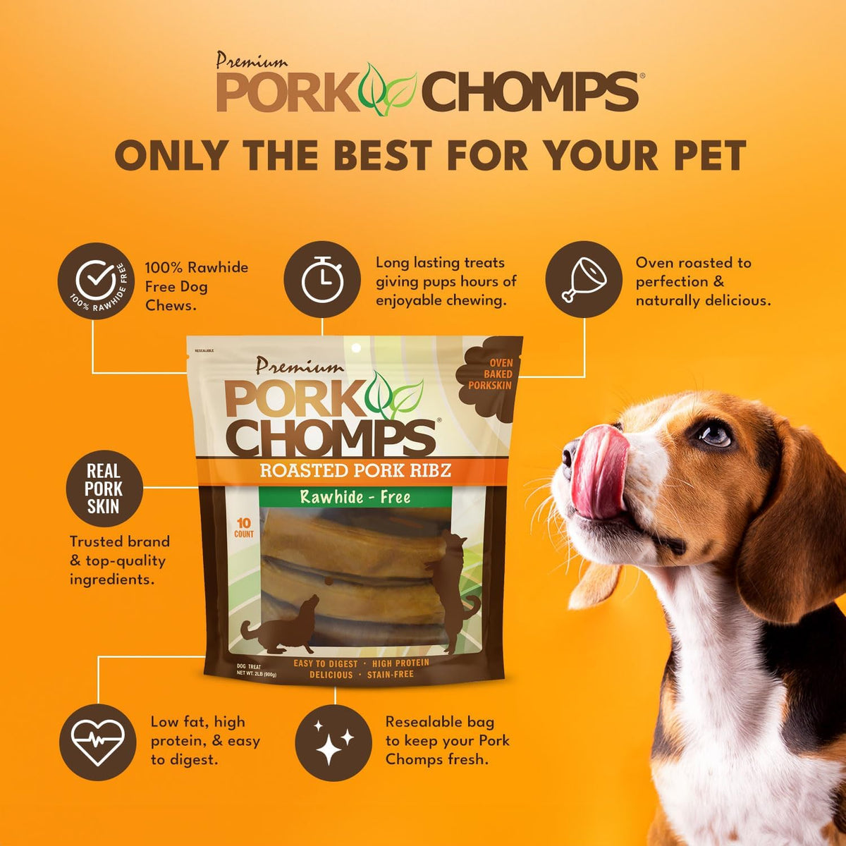 Pork Chomps Roasted Pork Skin Dog Chews, 6-inch Rib Shapes, 10 Count - view 3
