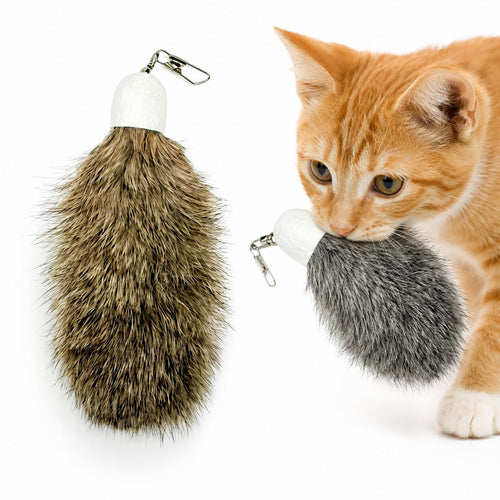 2 Pack Natural Rabbit Fur Cat Toy Refills – Silent Interactive Cat Toys for Indoor Cats, Handmade Replacement 