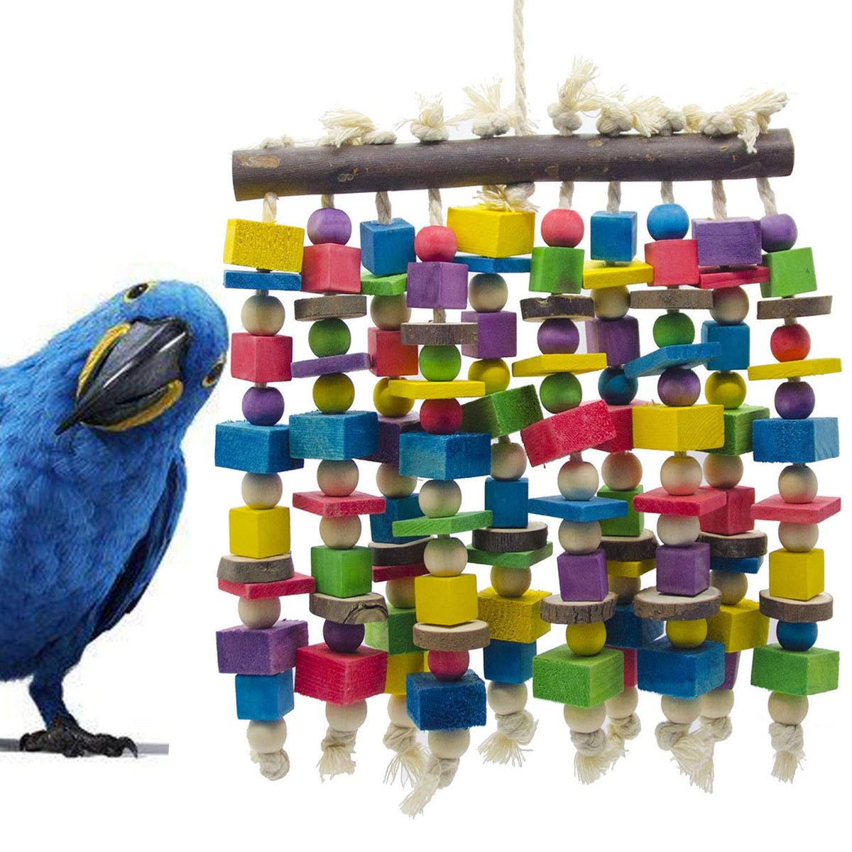 Deloky Large Bird Parrot Chewing Toy - Multicolored Natural Wooden Blocks Bird Parrot Tearing Toys Suggested f