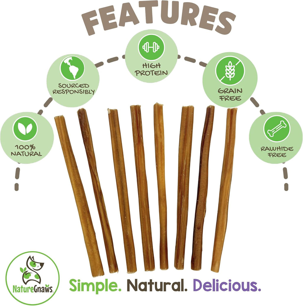 Nature Gnaws Extra Thin Bully Sticks for Small Dogs 5-6" (10 Count) - Long Lasting for Light Chewers and Puppi