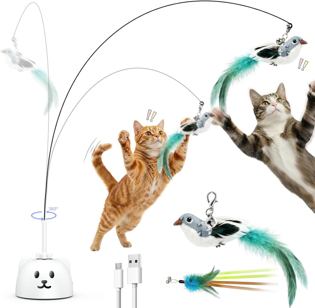 Interactive Cat Toys for Indoor Cats - Automatic Flying Bird Feather Toy, USB Rechargeable Electric Cat Teaser