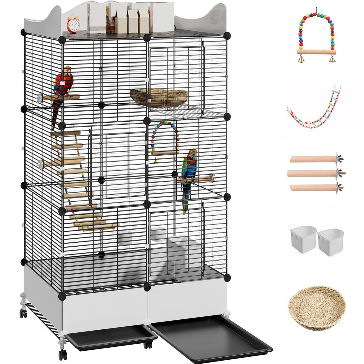 Encrypted Bird Cage Large Bird Cages 57-Inch, Top Storage Space, Bottom Splash Guard with Essential Bird Suppl