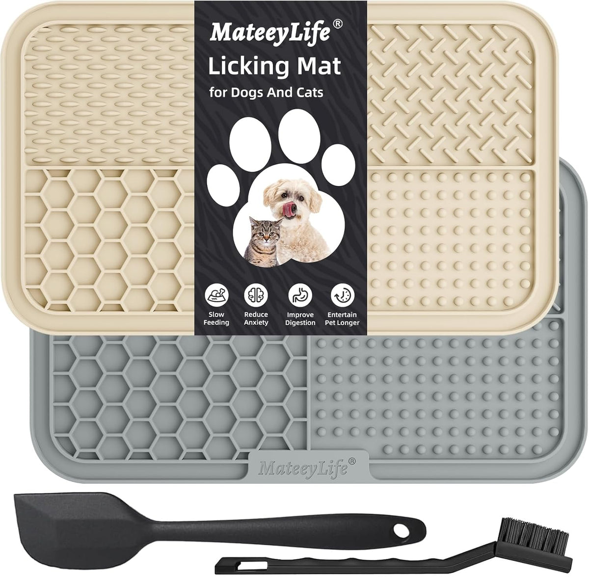 MateeyLife 2PCS Large Lick Mat for Dogs with Suction Cups, Slow Feeder Bowls, Cat Lick Mat for Anxiety Relief,