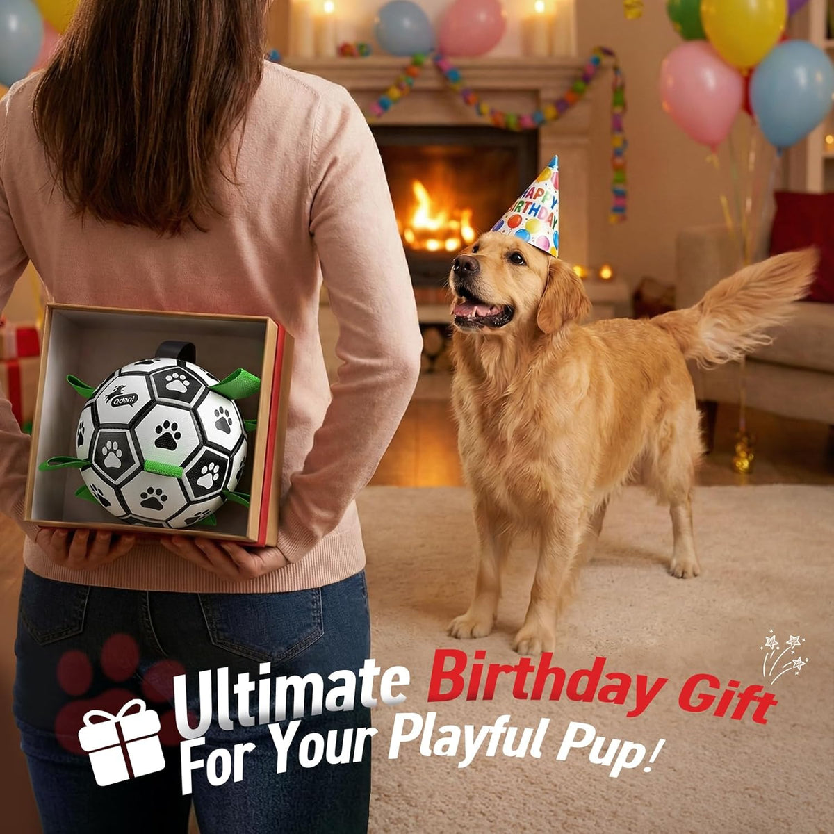 QDAN Dog Toys Dog Balls, World Cup Dog Soccer Ball with Straps, Dog Birthday, Herding Ball, Durable Balls for  - view 3