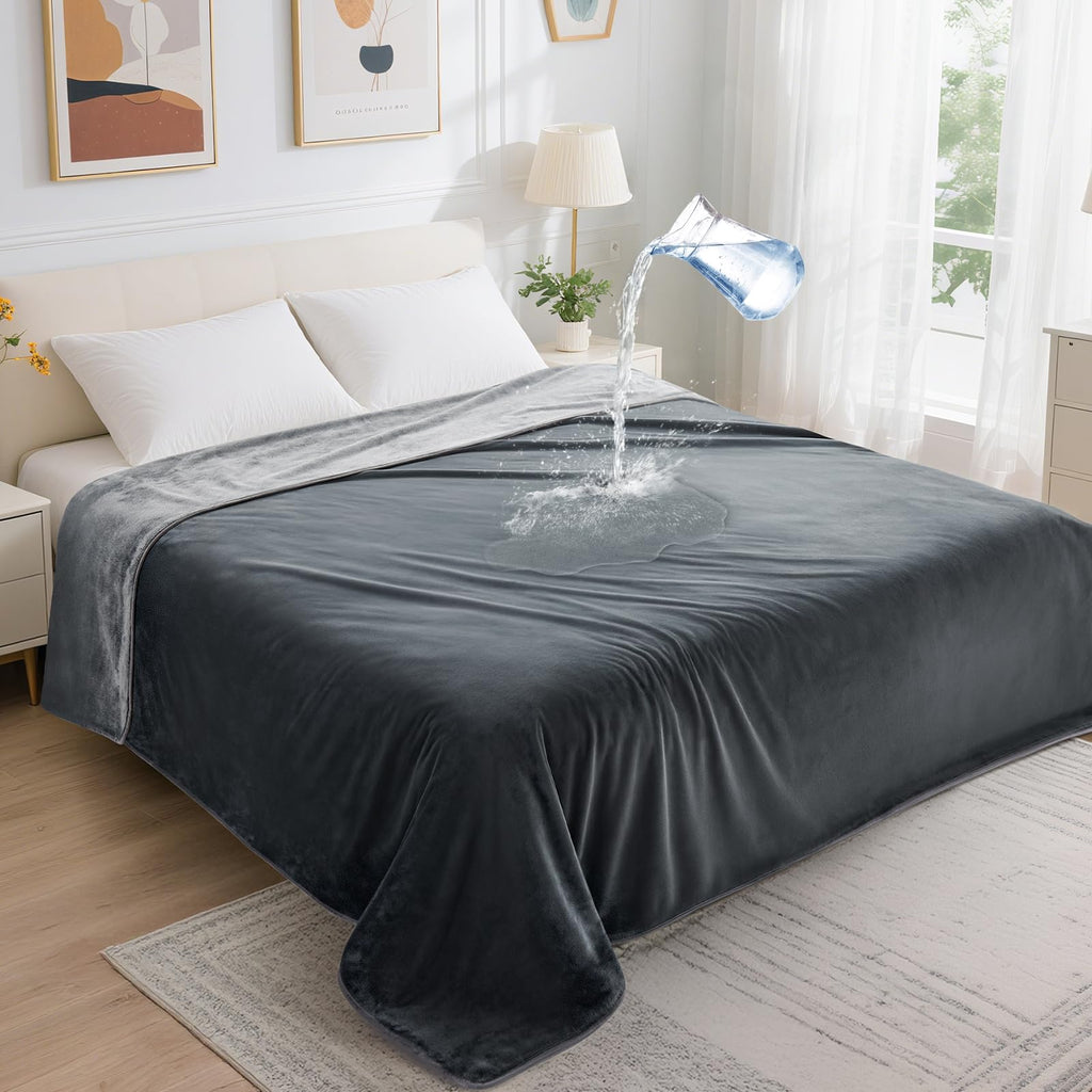 LOOBANI Waterproof Blanket for Bed: Reversible Soft Flannel Twin Bed Blanket 60" x 80", Leakproof Throw Spill-