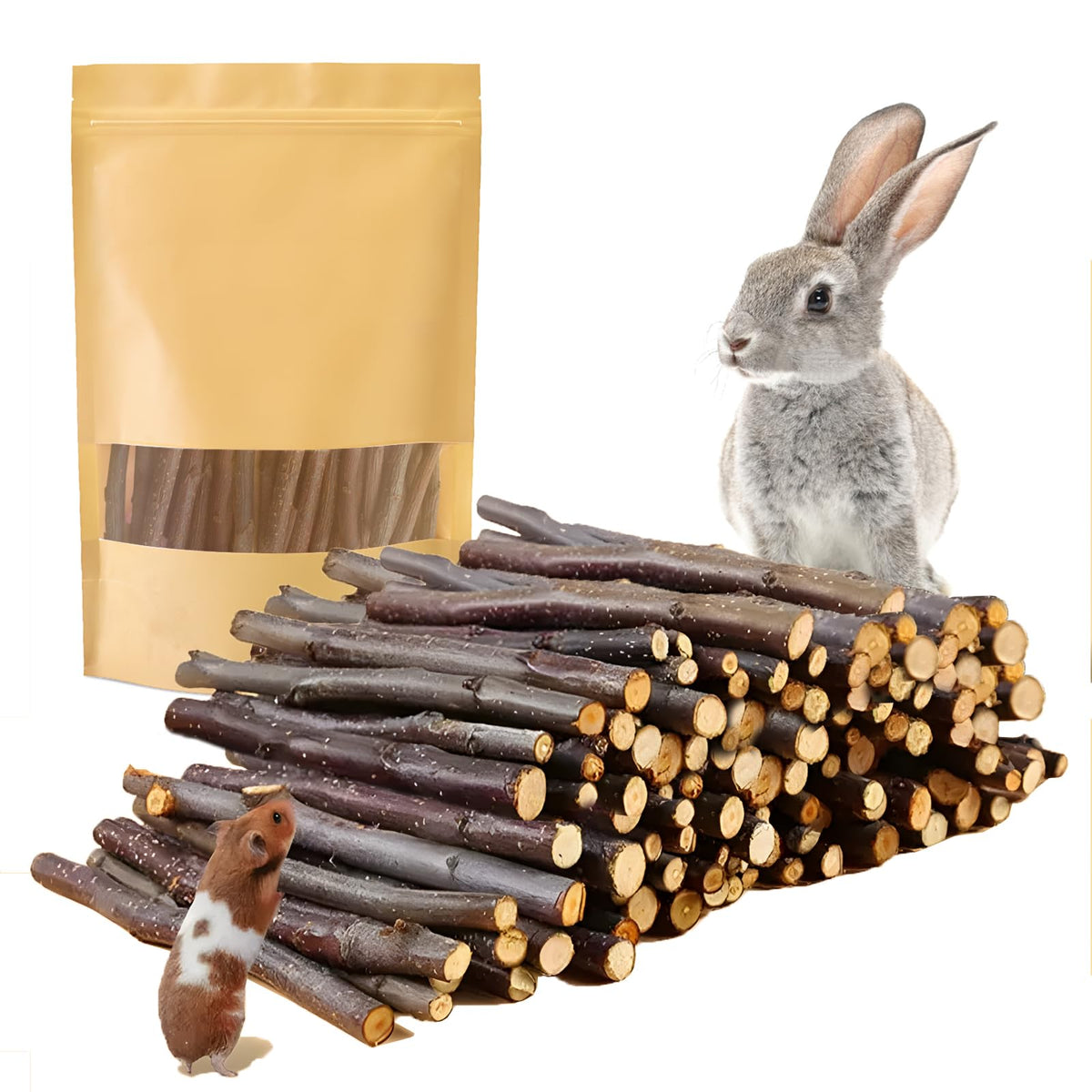 600g Organic Apple Sticks Small Animals Molar Wood Treats Toys for Chinchillas Guinea Pig Rabbits Hamster Gerb