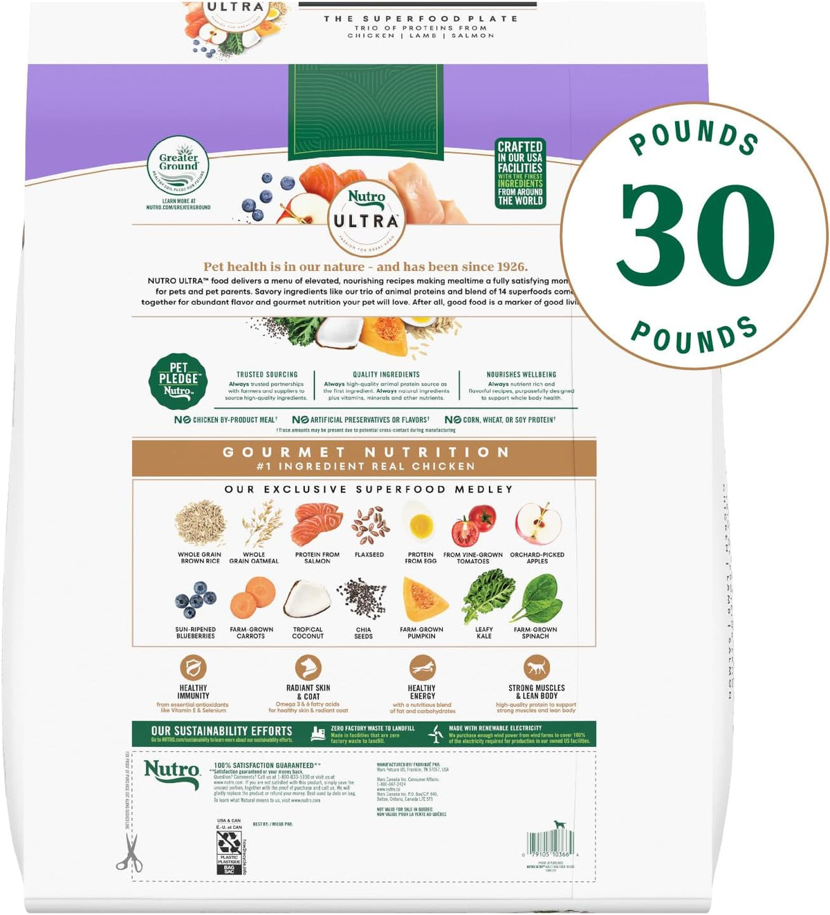 Nutro Ultra Adult Dry Dog Food with a Trio of Proteins from Chicken, Lamb and Salmon, 30 lb Bag - view 2