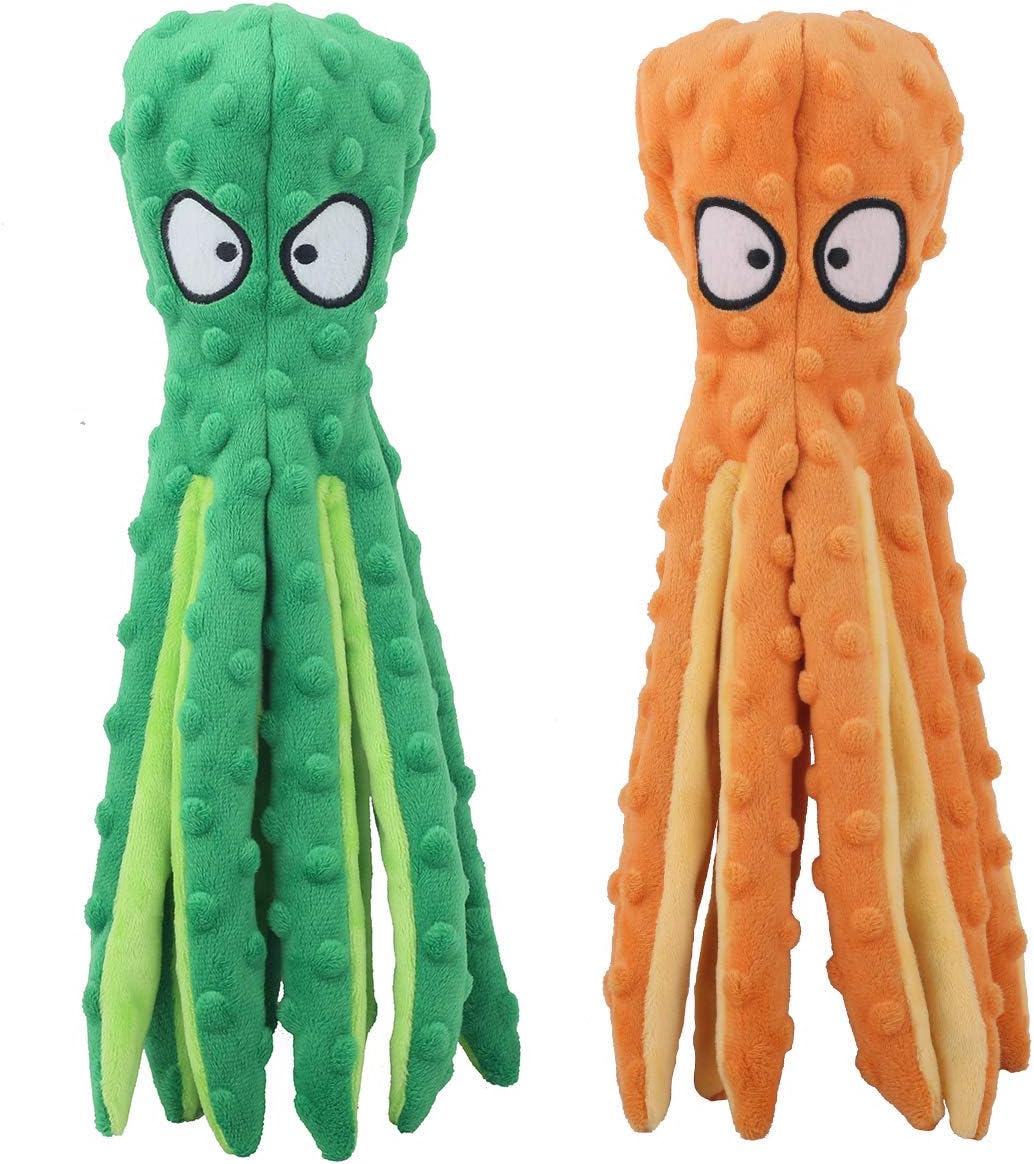 CPYOSN Dog Squeaky Toys Octopus - No Stuffing Crinkle Plush Toys for Puppy Teething, Durable Interactive Chew 