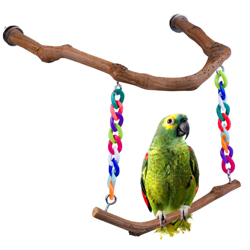 Bird Swing Toys, Standing Bird Perch with Natural Grape Wood, U Shape Hangable Birdcage Accessories, Birds Che