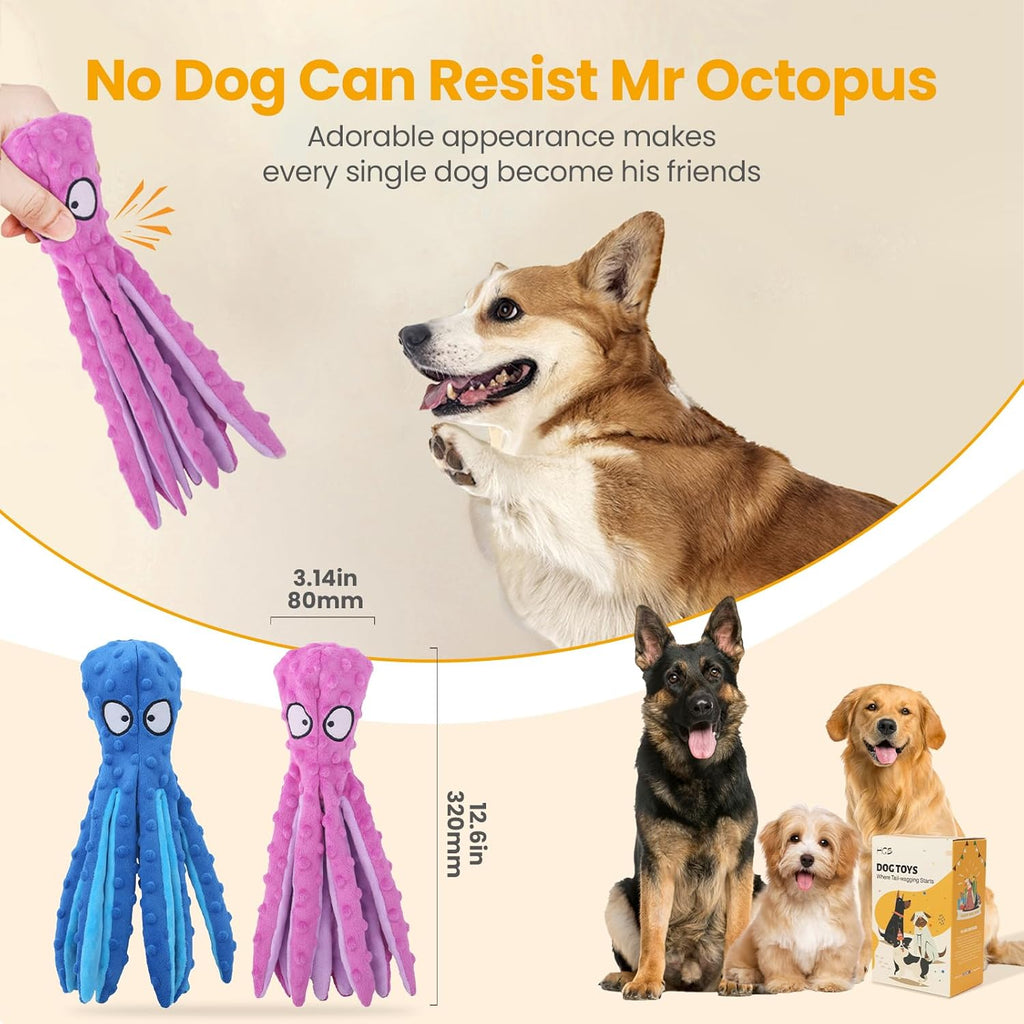 HGB Squeaky Dog Toys - Octopus No Stuffing Crinkle Plush Large Dog Toys to Keep Them Busy, Interactive Puppy T - view 3