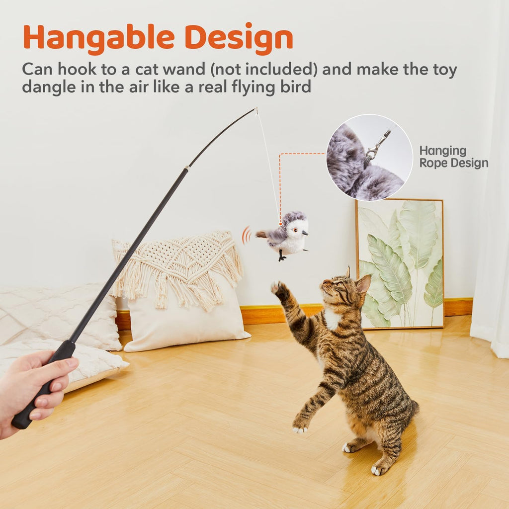 Potaroma Cat Toys Flapping Bird (No Flying), Lifelike Sandpiper Chirp Tweet, Rechargeable Touch Activated Kitt - view 6
