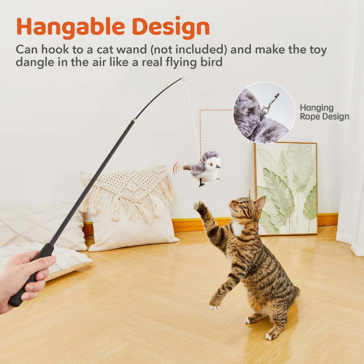 Potaroma Cat Toys Flapping Bird (No Flying), Lifelike Sandpiper Chirp Tweet, Rechargeable Touch Activated Kitt - view 6