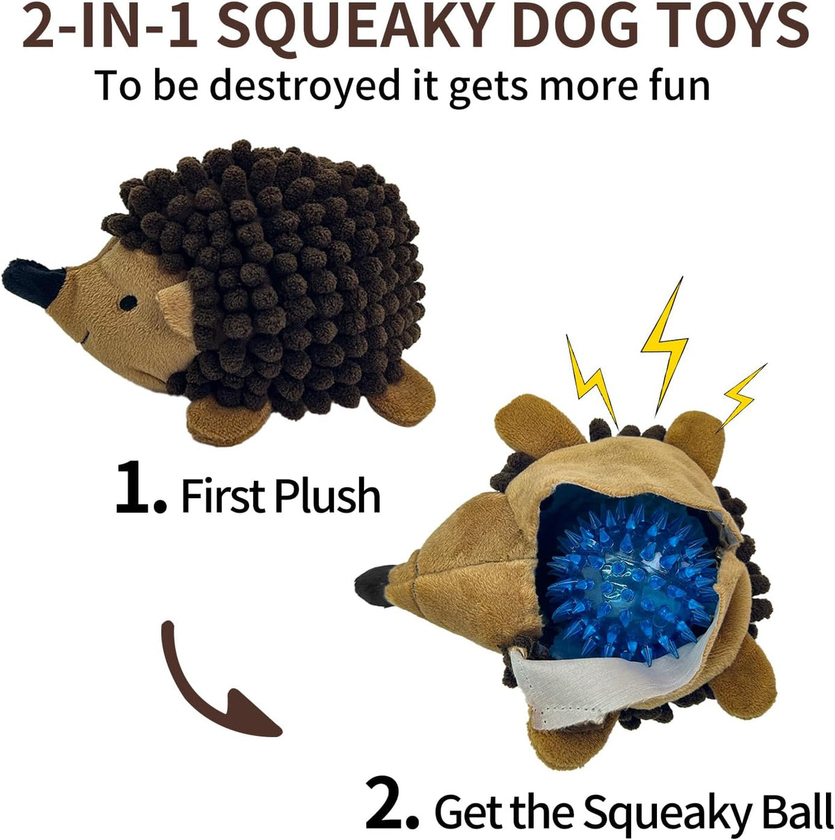 Chongqile Plush Hedgehog Dog Toys 3 PCS - Squeaky No-Stuffing Hedgehog for Small and Medium Dogs - Keep Your P - view 2