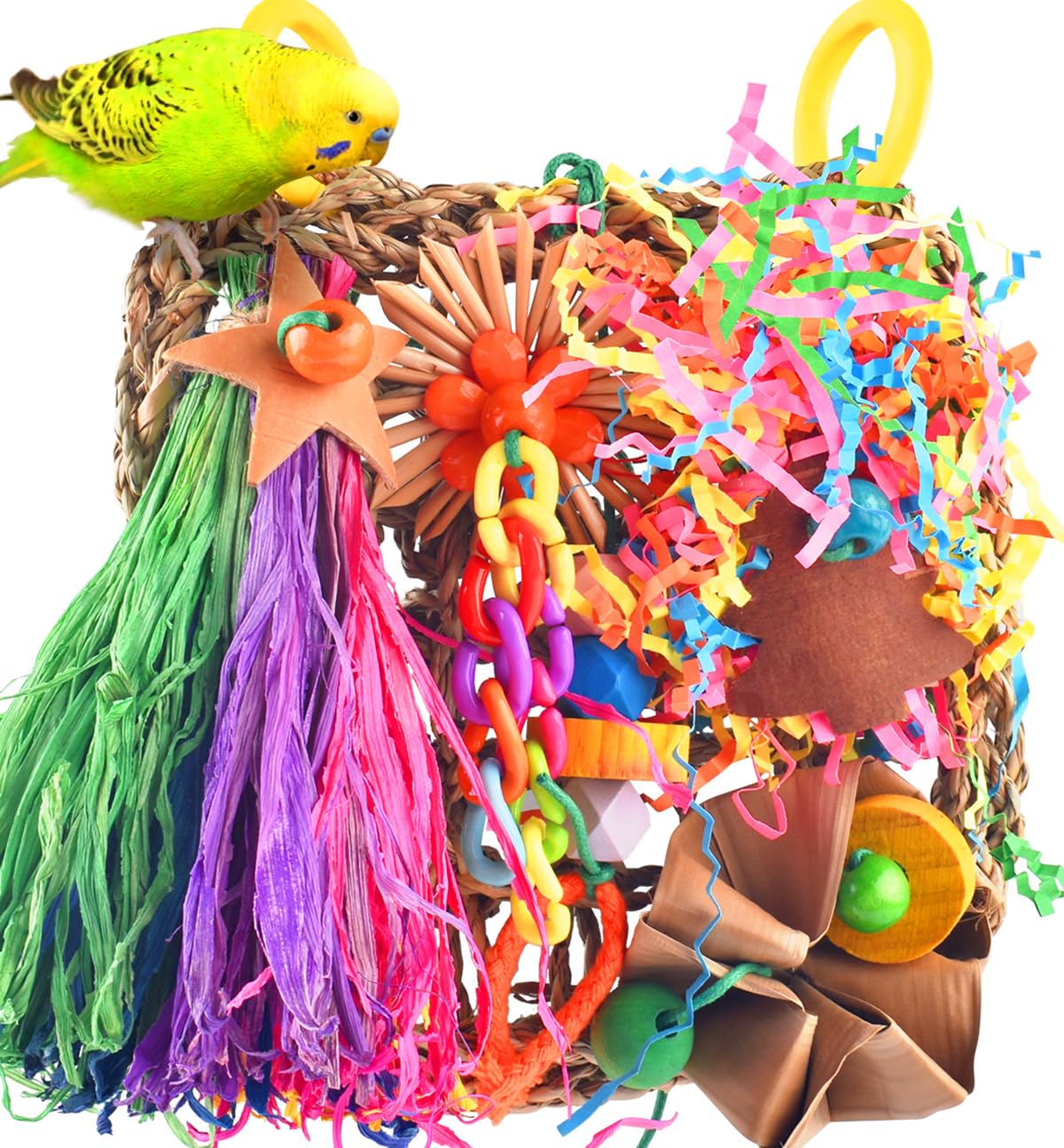 KATUMO Conure Toys, Bird Grass Mat Parakeet Shredder Hanging Toy Cockatiel Foraging Entertainments Parrot Clim
