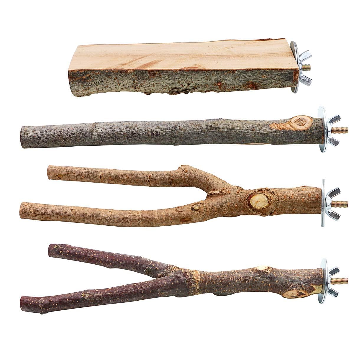 BILLIOTEAM 4 Pack Natural Wood Bird Perch Parrot Stand Branches Fork Toys,Pet Bird Cage Wooden Hanging Perch P
