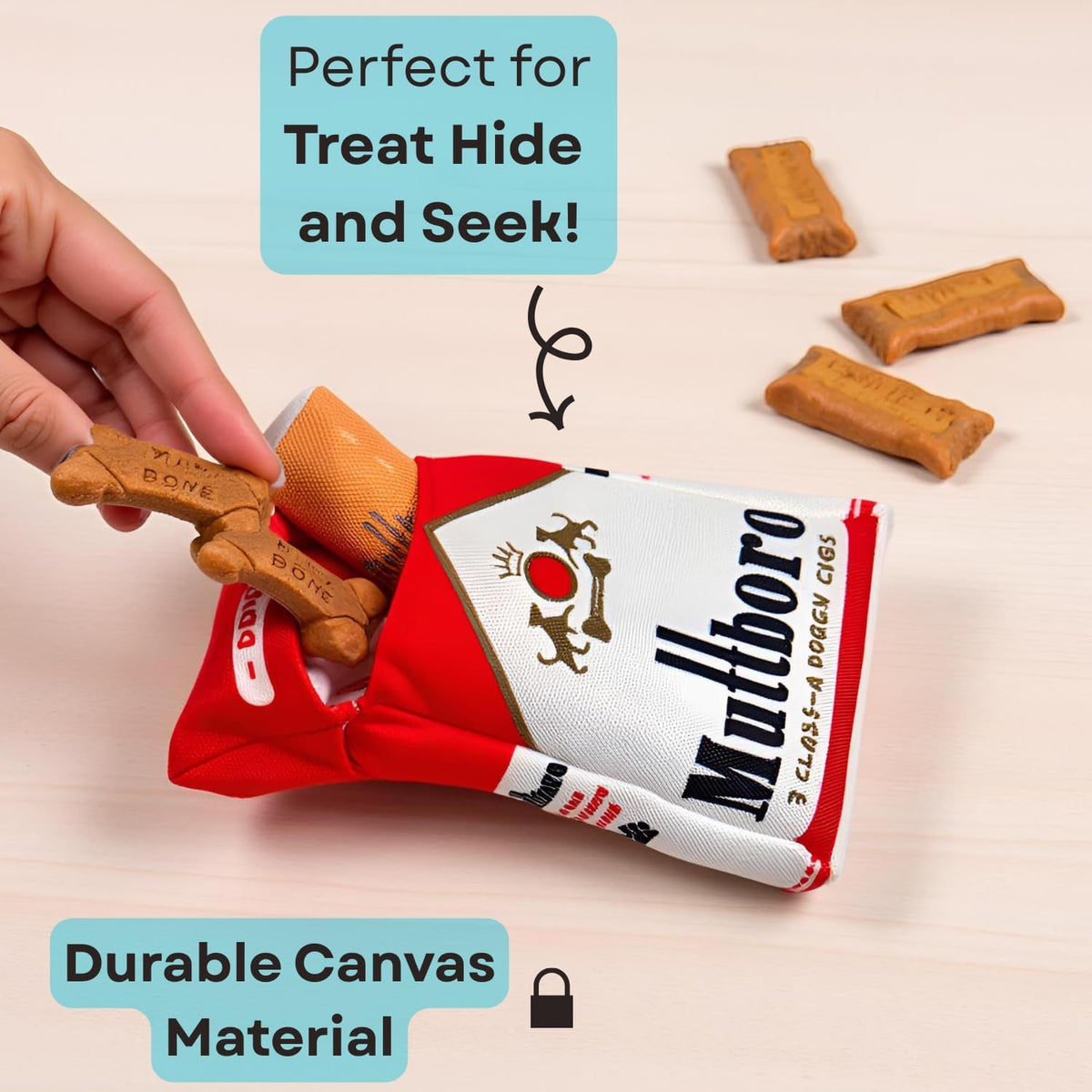 Nestpark Muttboro Doggy Cigs Funny Dog Toys - Parody Plush Squeaky Crinkle Interactive Dog Toy - Hide and Seek - view 5