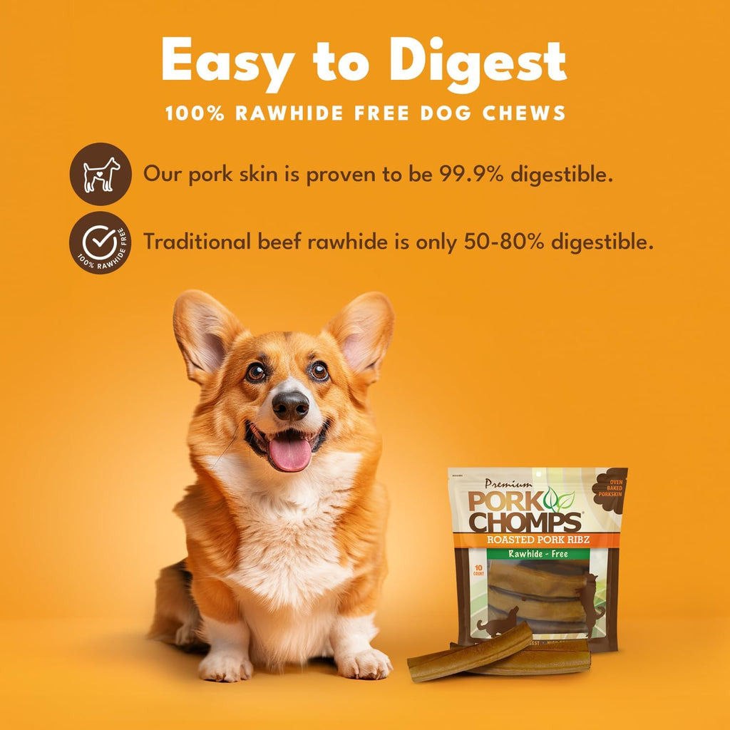 Pork Chomps Roasted Pork Skin Dog Chews, 6-inch Rib Shapes, 10 Count - view 2