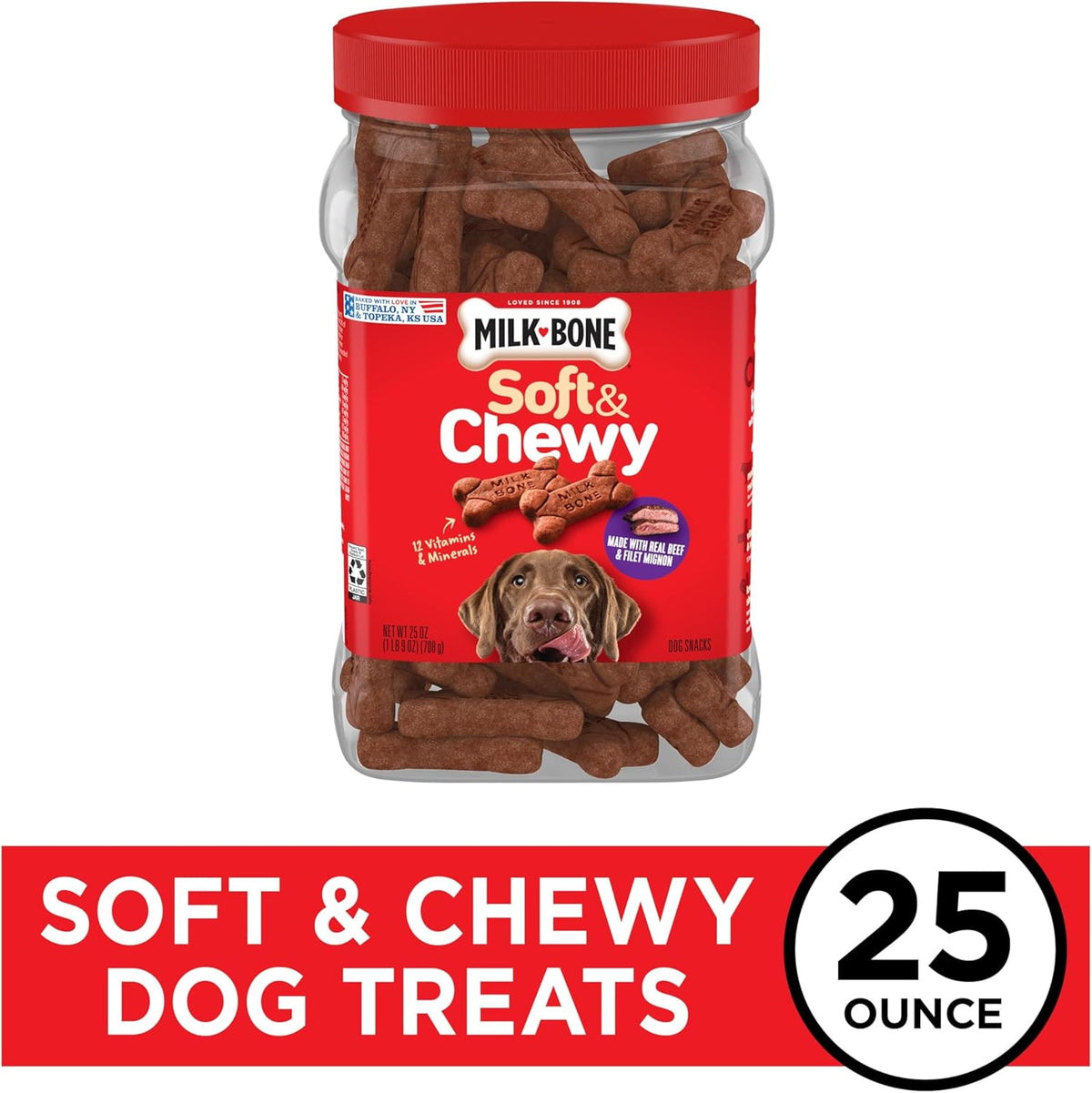 Milk-Bone Soft & Chewy Dog Treats, Beef & Filet Mignon Recipe, 25 Ounce - view 2