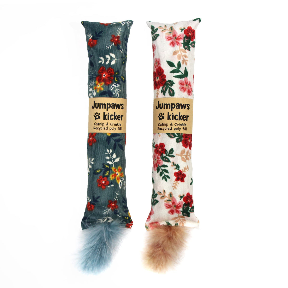 Jumpaws 2 Pack Natural Interactive Catnip & Silvervine Cat Kicker with Feathers, Bite Resistant Chew Toy, Crin