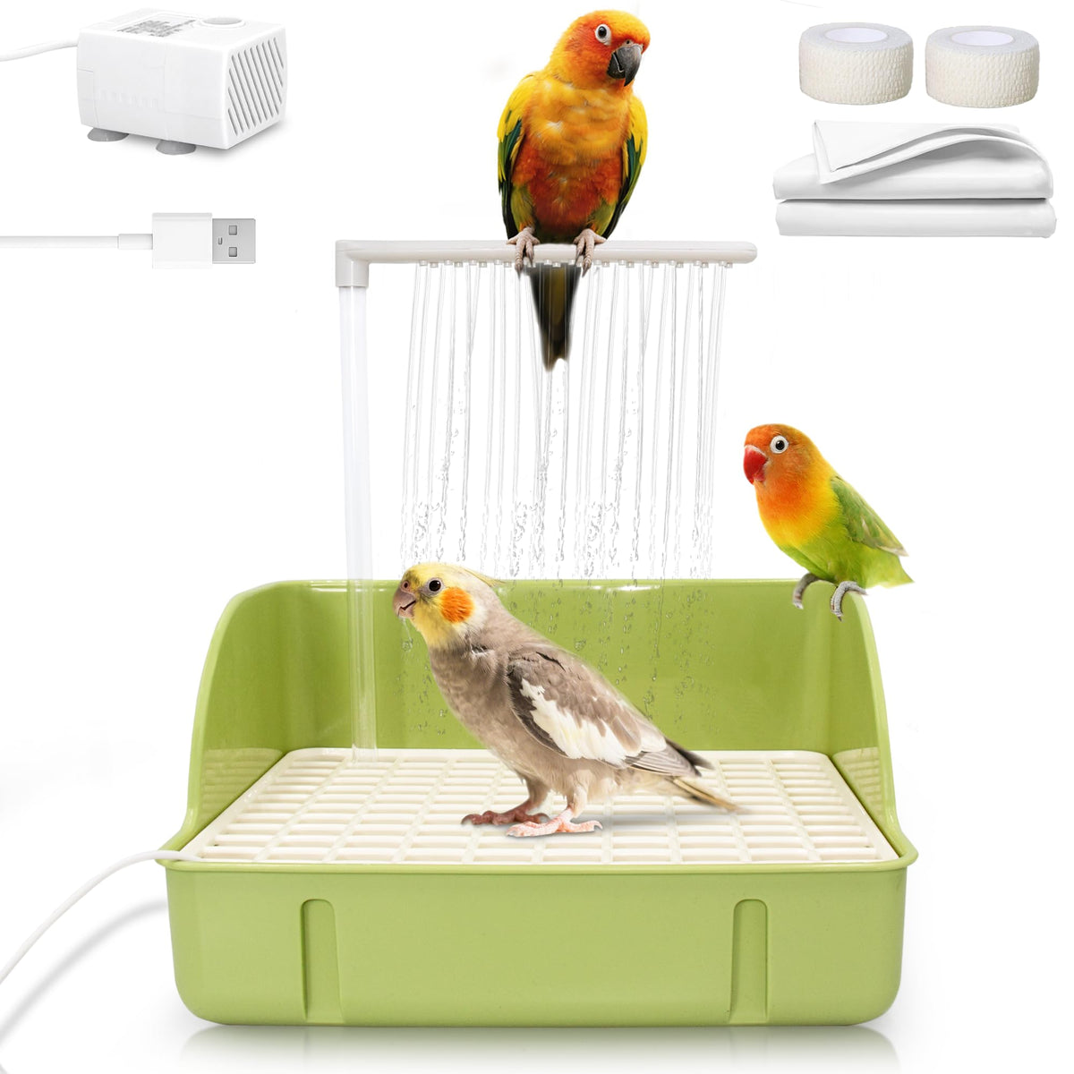 Automatic Parakeet Bird Bath with Pump, Large Bird Shower Fountain Indoor Bathtub with Running Water, Parrot B