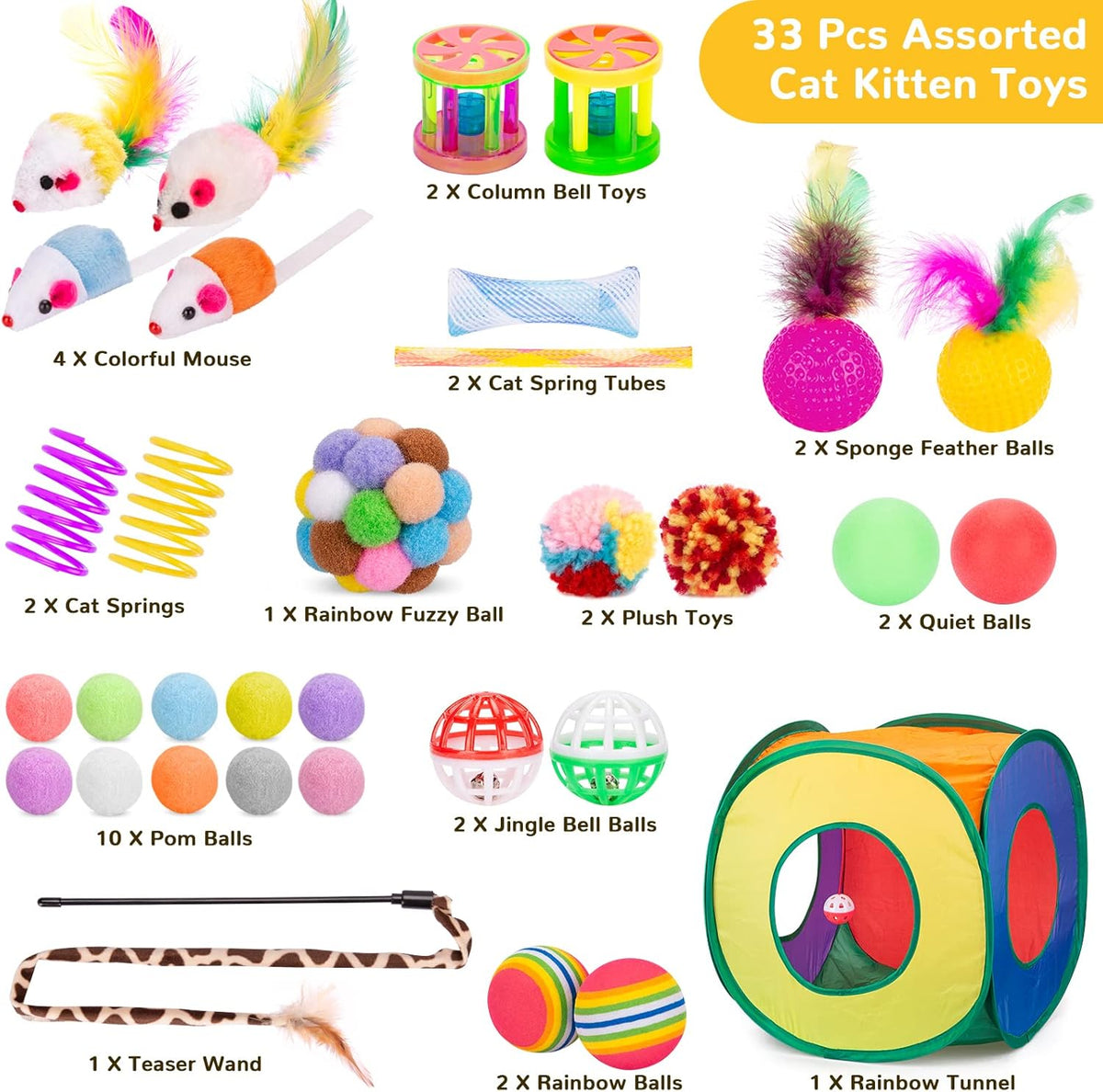 Retro Shaw Cat Toys Pack 33Pcs, Interactive Kitten Toys for Indoor Cats Kitty with Collapsible Play Tunnel Tub - view 2