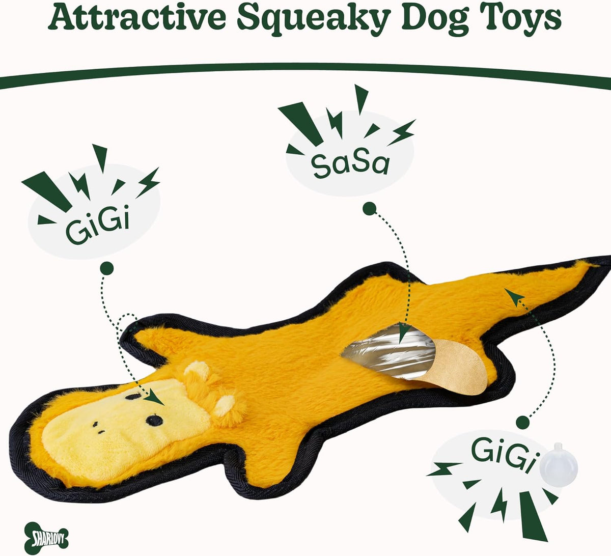 SHARLOVY No Stuffing Dog Toys Crinkle Squeaky, Long Lasting Chews for Aggressive, Durable Plush Dog Puppy Chew - view 2