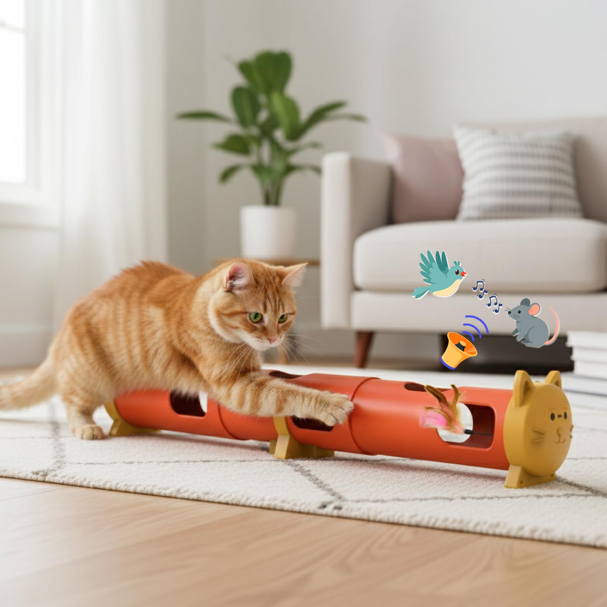PAWSPIK Electric Feather Teaser Tube Cat Toy, Interactive Automatic Cat Toy for Indoor Cats, Smart Random Feat