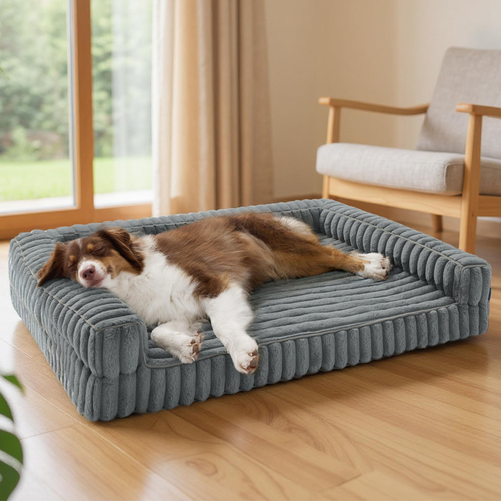 Bedsure ComfyFleece Orthopedic Dog Beds Large Sized Dog, Waterproof Memory Foam Pet Couch Sofa with Sides, Non