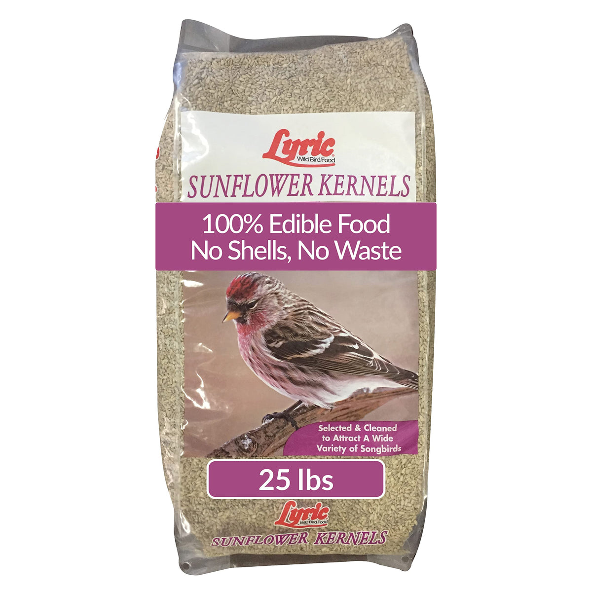 Lyric Sunflower Kernels Wild Bird Seed for Outside Feeders, No Waste Bird Food, Attracts Finches and More, 25 