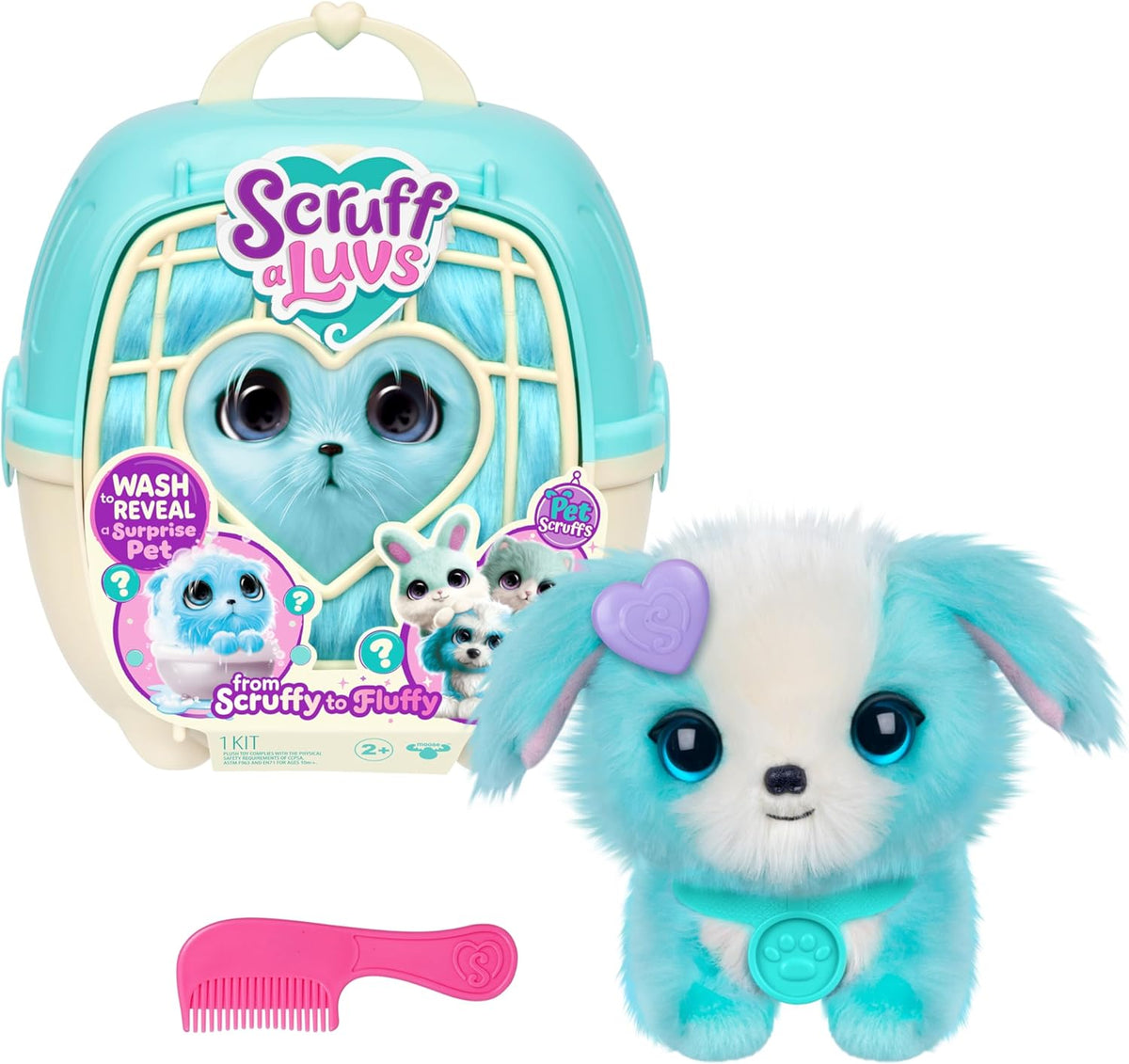 SCRUFFALUVS Blue Surprise Pet, Mystery Plush Toys, Stuffed Animals, Wash to Reveal 1 of 3 Rescue Pets: Puppy, 