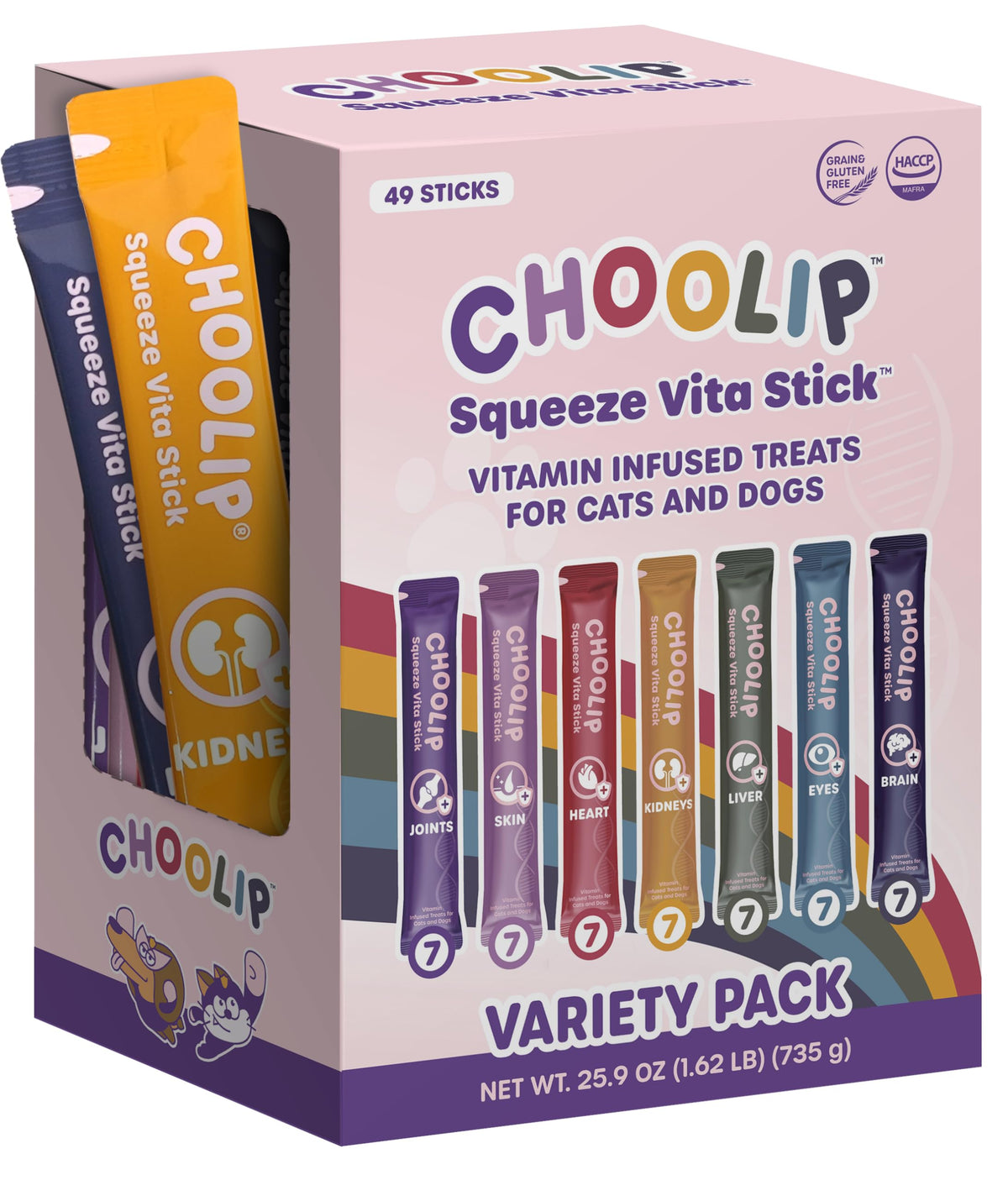 Choolip Squeeze Vita Stick Lickable Cat and Dog Treats – 49-Count Variety Pack – Real Meat Puree with Multivit
