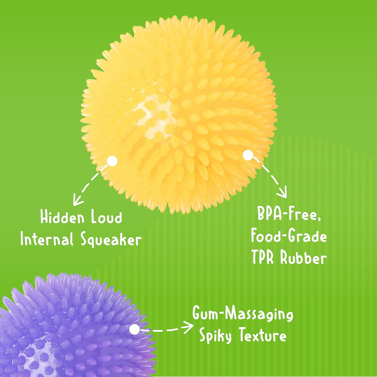 Gnawsome Medium Squeaker Ball Dog Toy, Medium 3.5", Colors will vary, All Breed Sizes - view 4